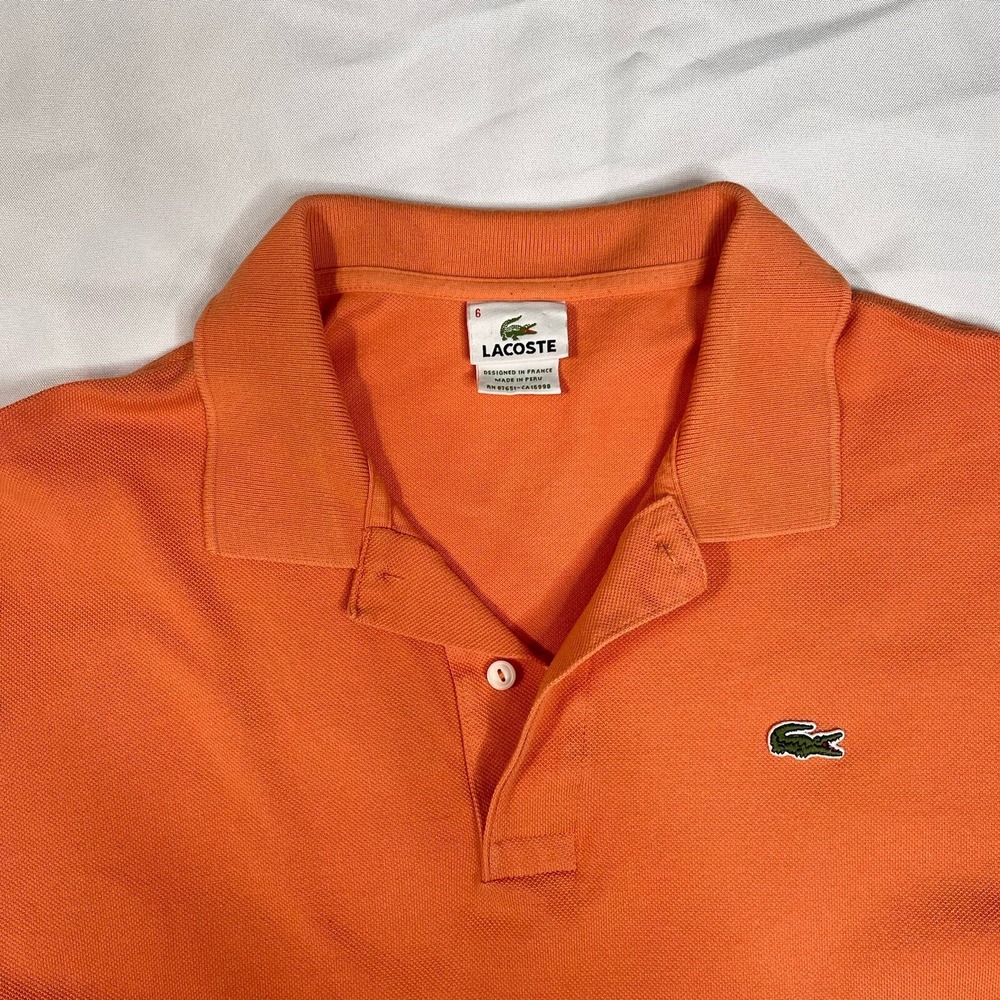 Lacoste Men Orange Short Sleeve Pique Cotton Classic Fit Polo Shirt Size 6, XL